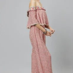 SVA Ivory Geometric Printed Cape Style Jumpsuit 9 SVA Ivory Geometric Printed Cape Style Jumpsuit -Textalux Sales 010823sa08 3