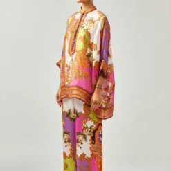 Rajdeep Ranawat Pink Band Collar Floral Tunic 9 Rajdeep Ranawat Pink Band Collar Floral Tunic -Textalux Sales 011223rr06 3