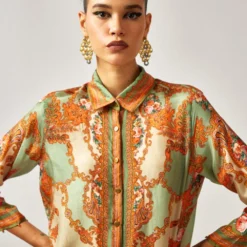 Rajdeep Ranawat Maizah Serene Green Floral Printed Shirt Top -Textalux Sales 011223rr31 4
