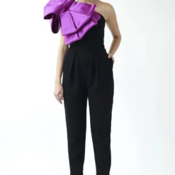 Gauri & Nainika Black Dramatic Bow Jumpsuit