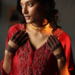 Shorshe Ruby Red Nushka Kaftan Set 9 Shorshe Ruby Red Nushka Kaftan Set -Textalux Sales 1011ss05 3