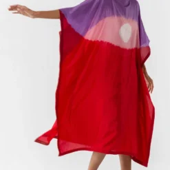 Medium Hand Dyed Colour-blocked Silk Kaftan -Textalux Sales 105sm41 3