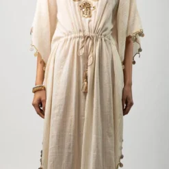 Heirloom By Rara Avis White Drawstring Hamsa Kaftan -Textalux Sales 1108ra01 3