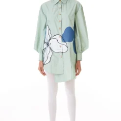 Kanika Goyal Label Cyan Green Asymmetric Applique Shirt