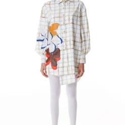 Kanika Goyal Label Grid Printed Asymmetric Applique Shirt