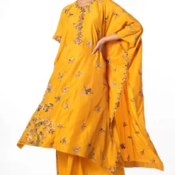 Anamika Khanna Yellow Embroidered Kaftan Set