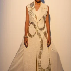 Richa Khemka Beige & Gold Quilted Jacket & Jumpsuit Set