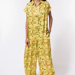 Inca Lime Houndstooth Printed Jumpsuit