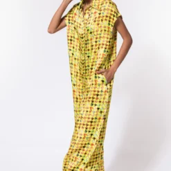 Inca Lime Houndstooth Printed Jumpsuit -Textalux Sales 114inca21 3 1