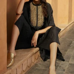 Avacara Black Embroidered Kaftan Set -Textalux Sales 1210av05 3