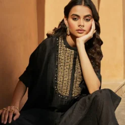 Avacara Black Embroidered Kaftan Set -Textalux Sales 1210av05 4