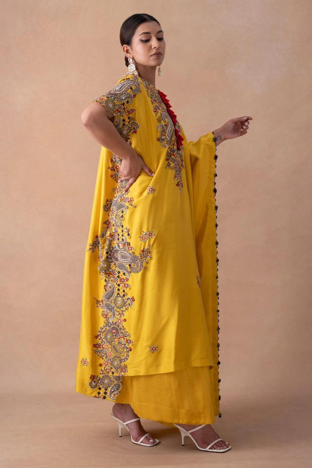 Anamika Khanna Golden Yellow Paisley Embellished Kaftan-Skirt Set 4 Anamika Khanna Golden Yellow Paisley Embellished Kaftan-Skirt Set - Image 2