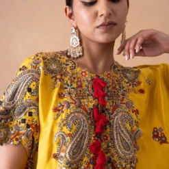 Anamika Khanna Golden Yellow Paisley Embellished Kaftan-Skirt Set 10 Anamika Khanna Golden Yellow Paisley Embellished Kaftan-Skirt Set -Textalux Sales 12124ak9 4