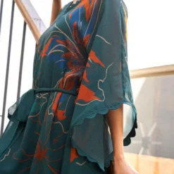 Varun Bahl Pret Teal Botanical Printed Kaftan -Textalux Sales 12423vbf11 3
