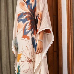Varun Bahl Pret Ivory Botanical Printed Long Kaftan -Textalux Sales 12423vbf3 3