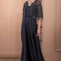 Tarun Tahiliani Black Cutwork Cape & Jumpsuit Set 7 Tarun Tahiliani Black Cutwork Cape & Jumpsuit Set -Textalux Sales 12623tt21 2