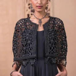 Tarun Tahiliani Black Cutwork Cape & Jumpsuit Set 8 Tarun Tahiliani Black Cutwork Cape & Jumpsuit Set -Textalux Sales 12623tt21 3