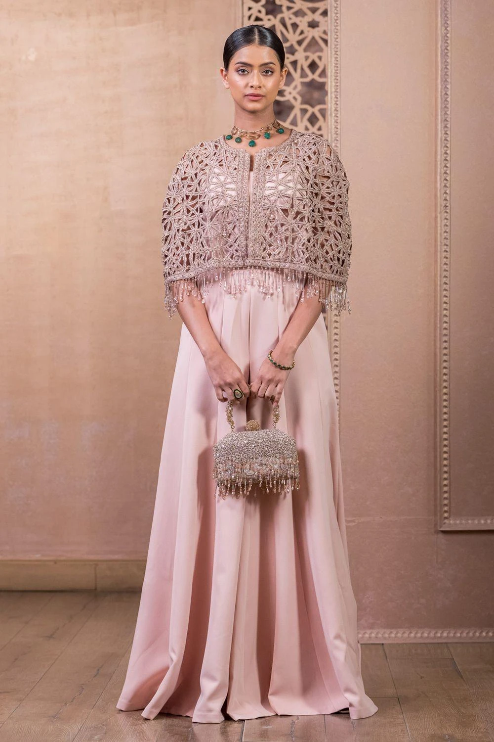 Tarun Tahiliani Old Rose Cutwork Cape & Jumpsuit Set 3 Tarun Tahiliani Old Rose Cutwork Cape & Jumpsuit Set