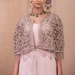 Tarun Tahiliani Old Rose Cutwork Cape & Jumpsuit Set 7 Tarun Tahiliani Old Rose Cutwork Cape & Jumpsuit Set -Textalux Sales 12623tt22 2