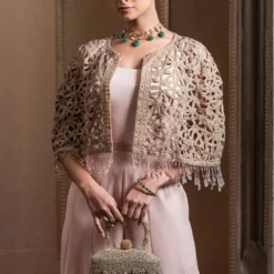 Tarun Tahiliani Old Rose Cutwork Cape & Jumpsuit Set 8 Tarun Tahiliani Old Rose Cutwork Cape & Jumpsuit Set -Textalux Sales 12623tt22 3