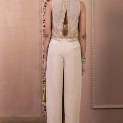 Tarun Tahiliani Beige Hand Embellished Jumpsuit And Gilet Set -Textalux Sales 12623tt5 3