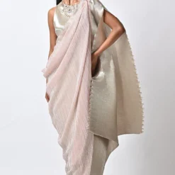Kiran Uttam Ghosh Metallic Silver Hand Embellished Pleated Kaftan