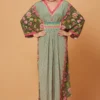 Siddhartha Bansal Green Floral Pleated Kaftan -Textalux Sales 12sbk5 1