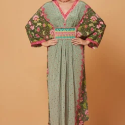 Siddhartha Bansal Green Floral Pleated Kaftan