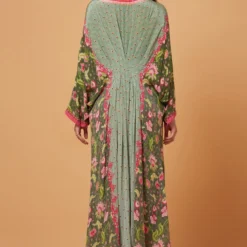 Siddhartha Bansal Green Floral Pleated Kaftan -Textalux Sales 12sbk5 3