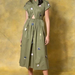 GRAINE Olive Green Cutout Dress