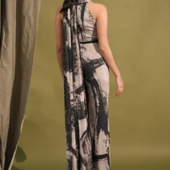 Nikita Mhaisalkar Black & White Stroke Printed Jumpsuit Sari -Textalux Sales 131023nmw7 6