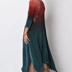 Kiran Uttam Ghosh Red Into Teal Pleated Kaftan -Textalux Sales 1311kug17 3