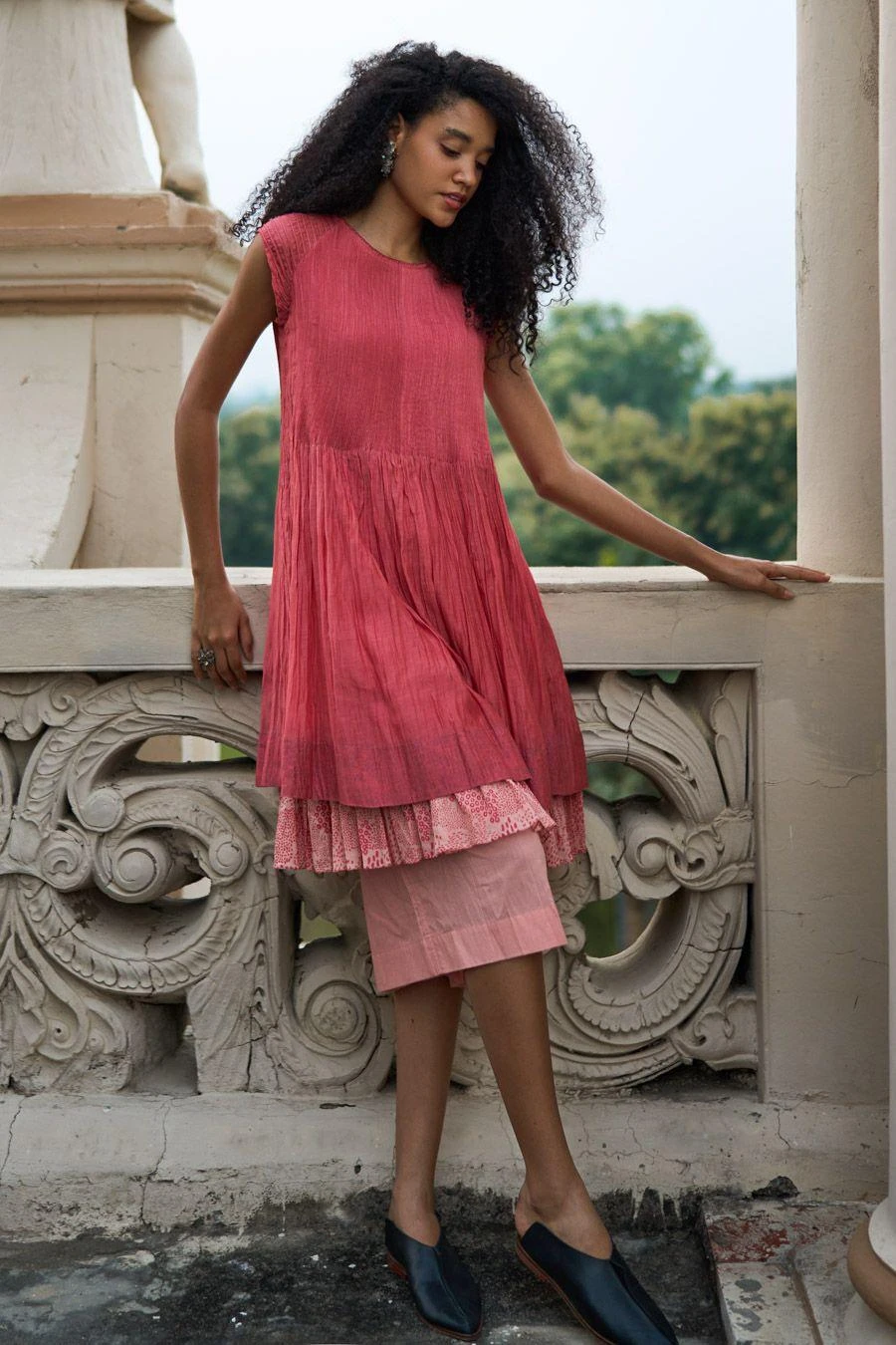 Swatti Kapoor Quartz Pink Layered Dress With Coral Culottes 4 Swatti Kapoor Quartz Pink Layered Dress With Coral Culottes - Image 2