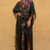 CAPISVIRLEO Brown & Olive Habutai Silk Kaftan 1 CAPISVIRLEO Brown & Olive Habutai Silk Kaftan -Textalux Sales 132cp2 1