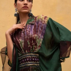CAPISVIRLEO Brown & Olive Habutai Silk Kaftan -Textalux Sales 132cp2 4