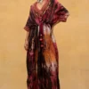 CAPISVIRLEO Red & Rust Tie Dye Kaftan -Textalux Sales 132cp6 1