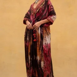 CAPISVIRLEO Red & Rust Tie Dye Kaftan -Textalux Sales 132cp6 3