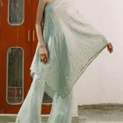 AROHI Agave Green One Shoulder Tunic With Flared Pants