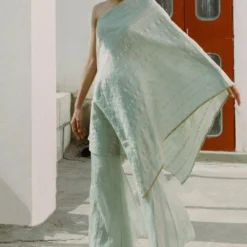 AROHI Agave Green One Shoulder Tunic With Flared Pants -Textalux Sales 139ar36 3