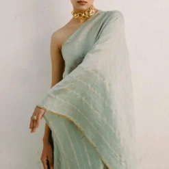 AROHI Agave Green One Shoulder Tunic With Flared Pants -Textalux Sales 139ar36 4