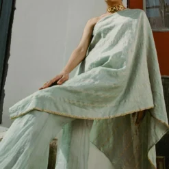 AROHI Agave Green One Shoulder Tunic With Flared Pants -Textalux Sales 139ar36 5