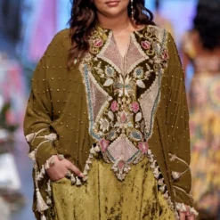 Payal Singhal Olive Green Embellished Kaftan Set -Textalux Sales 1411ps30 3