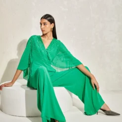 Namrata Joshipura Kelly Green Metallic Quad Jumpsuit -Textalux Sales 1532023nj1 3