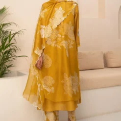 Arcvsh By Pallavi Singh Ochre Floral Double Layered Tunic Set