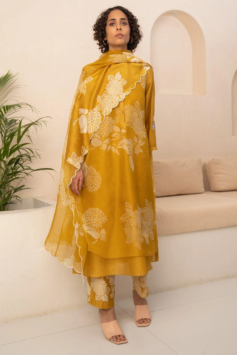 Arcvsh By Pallavi Singh Ochre Floral Double Layered Tunic Set 2 Arcvsh By Pallavi Singh Ochre Floral Double Layered Tunic Set