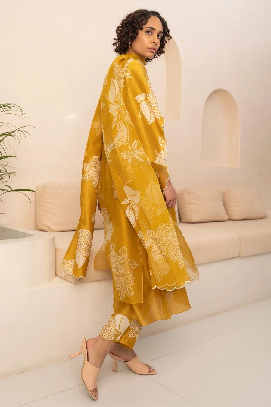 Arcvsh By Pallavi Singh Ochre Floral Double Layered Tunic Set 3 Arcvsh By Pallavi Singh Ochre Floral Double Layered Tunic Set - Image 2