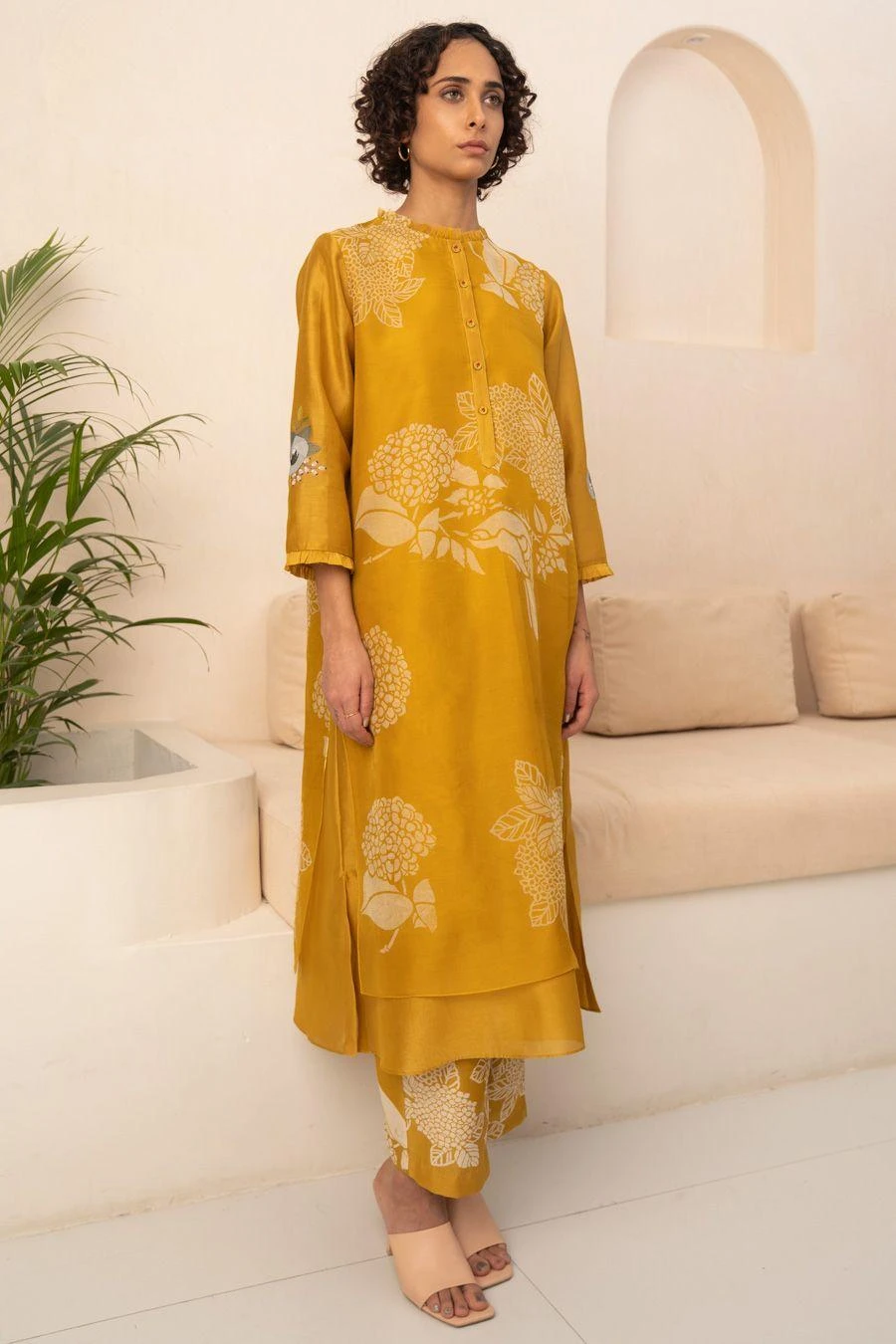 Arcvsh By Pallavi Singh Ochre Floral Double Layered Tunic Set 5 Arcvsh By Pallavi Singh Ochre Floral Double Layered Tunic Set - Image 4