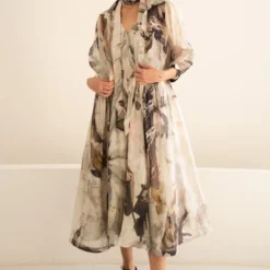 Arcvsh By Pallavi Singh Grey Floral Printed Jacket & Dress Set