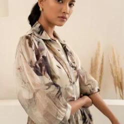 Arcvsh By Pallavi Singh Grey Petal Printed Jacket & Jumpsuit -Textalux Sales 15423arc30 4