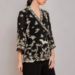 PATINE Black Parsi Gara Embroidered Wrap Top -Textalux Sales 15961 2